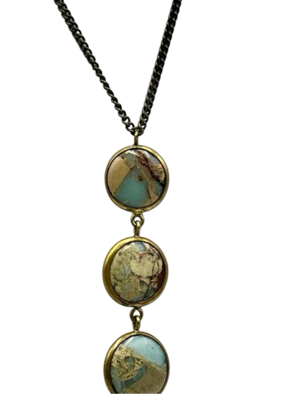 Lena Bernard Signed Stepping Stone Jasper Bezel Long Y Lariat Drop Necklace - Picture 4 of 8